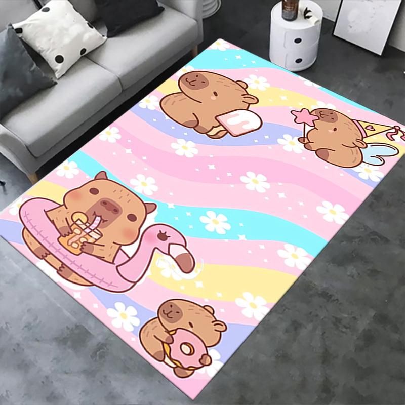 Capybara Playful Summer Office Carpet Soft Polyester Entrance Carpet Washable Non slip Machine Washa