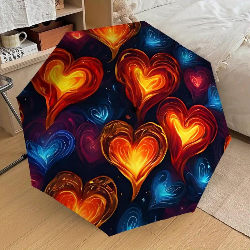 1PC Heart Flames Automatic Folding Umbrella - Compact 8-Rib Design, Durable Plastic & Iron, Lightweight for Outdoor Daily Use, Festive Gift087
