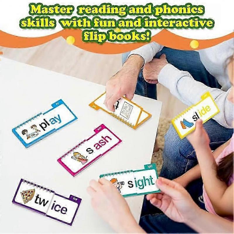 30 Read and Rhyme Flip Books with Word Families & ABC Vocabulary Flash Cards, Educational Reading Games for Kids Learning