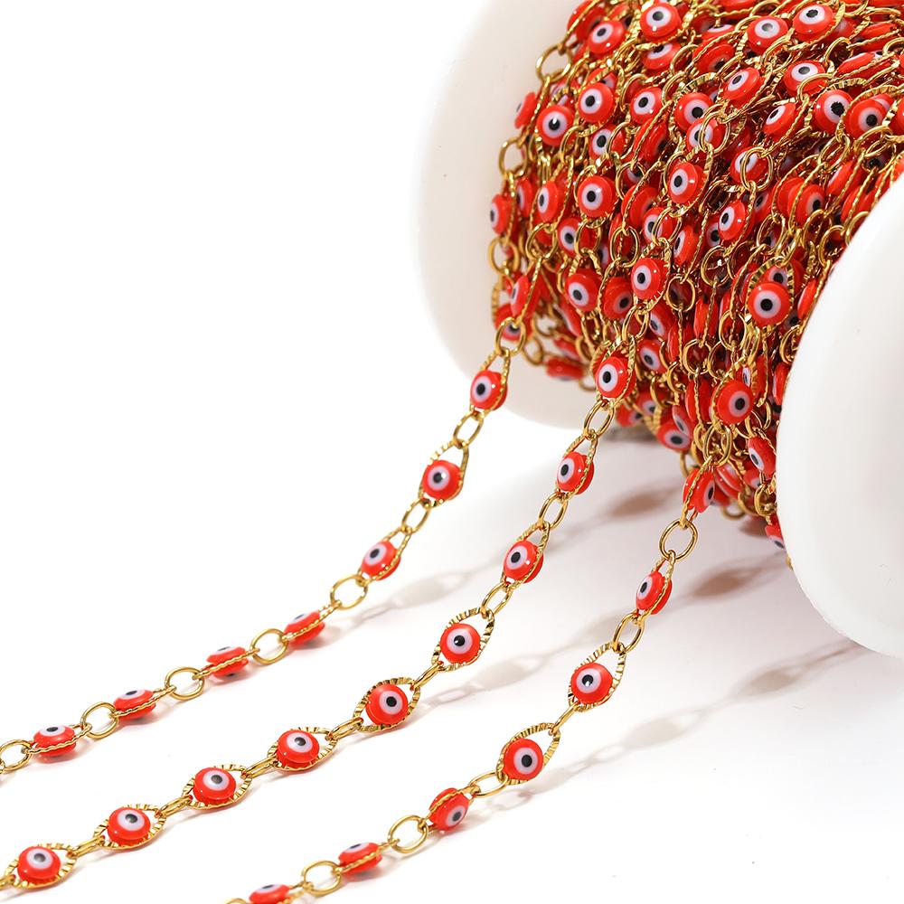 1 Meter Stainless Steel 4.5mm Plastic Turkey Eyes Beads Oval Chains for DIY Jewelry Findings Necklace Bracelet Earrings Making