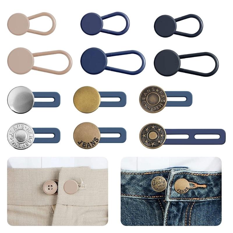 12pc Button Extender for Pants Jeans Shirts Free Sewing Adjustable Retractable Waist Extenders Button Waistband Expander