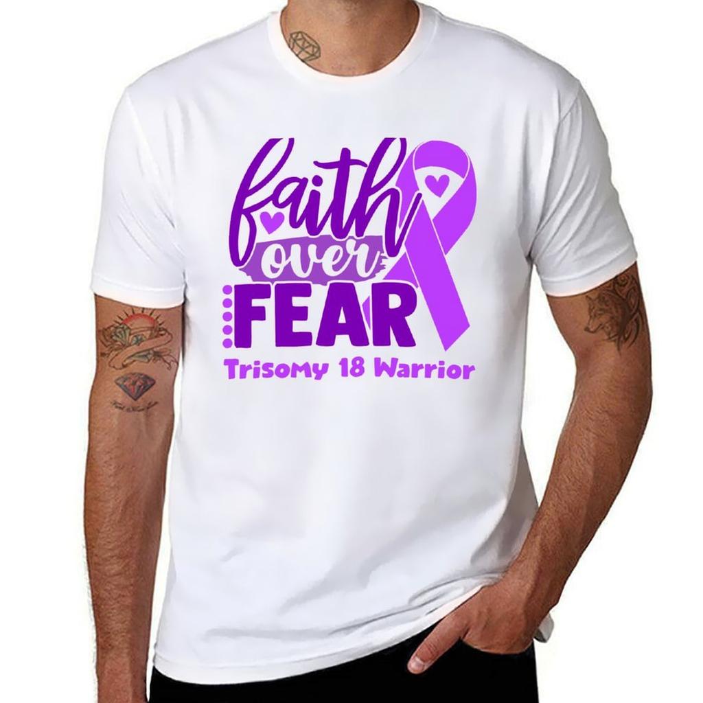 Faith Over Fear Trisomy 18 Warrior Tshirt Basic Casual Short Sleeve Cotton Shirt Tshirt