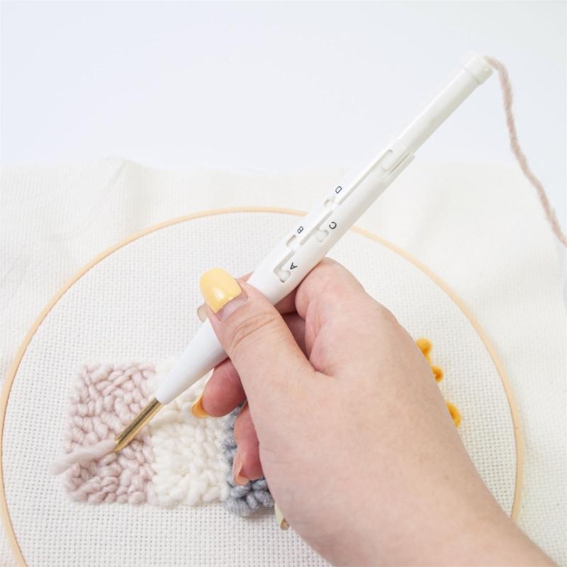 Adjustable Punching Needle Tool With 5 Embroidery Cloth and Threader 5mm Needle Tip For Embroidery Crafting Project
