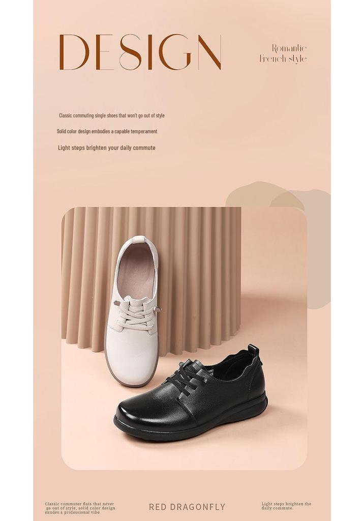 Red Dragonfly Women's Genuine Leather Flat Casual Shoes - Soft Sole Cowhide Mother’s Spring Work Shoes