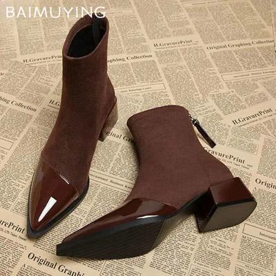 Stivaletti da Donna Tacco Medio Grosso Scarpe in Camoscio Donna Punta Appuntita Tendenza 2024 Inverno Nuovo Goth Camminata Neve Chelsea Botas De Mujer