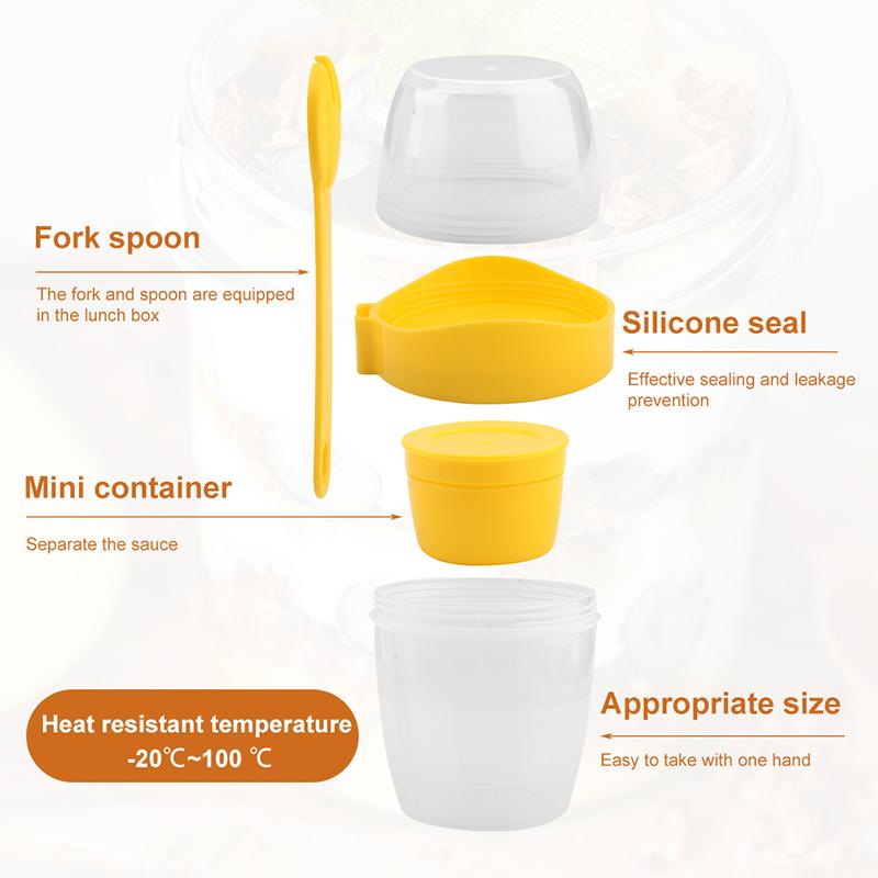 Salad Cup With Lids And Fork Portable Breakfast Cup Fresh Salad Shaker Container Cereal Nut Yogurt Salad Cup Lunch Box Bento Box