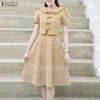 ZANZEA Women Summer Doll Collar Casual Short Sleeve Print Dress