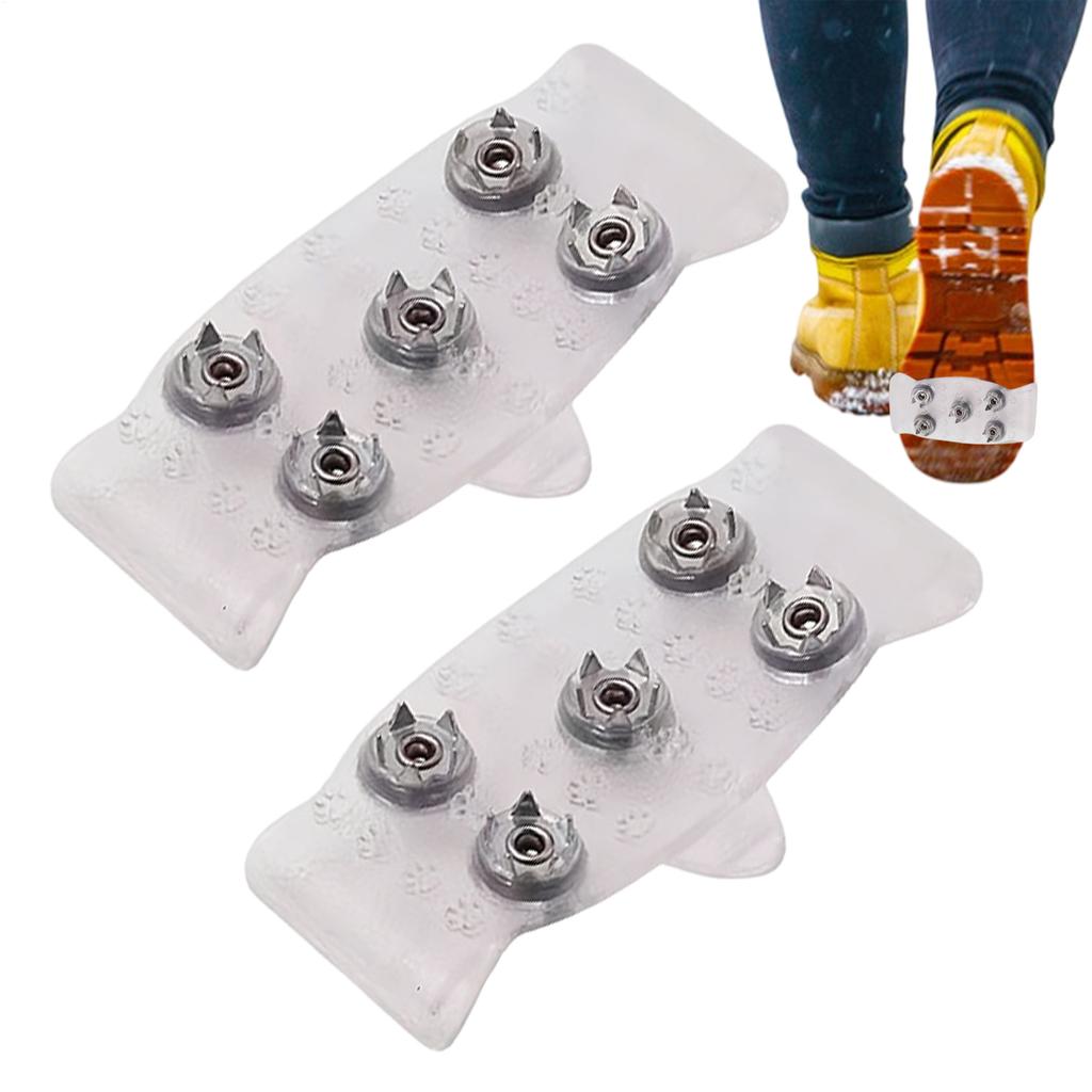 Shoes Ice Cleats With 5 Steel Studs Ice Snow Spikes Anti-slip Outdoor Climbing Boots Ice Snow Grips Crampons Gripper white/black