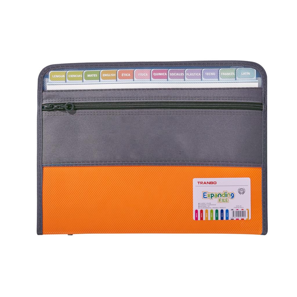 Accordion File Organizer with Safe Zipper, 13 Pocket Expanding File Folder with Front Pencil Pouch, School Office Supplies