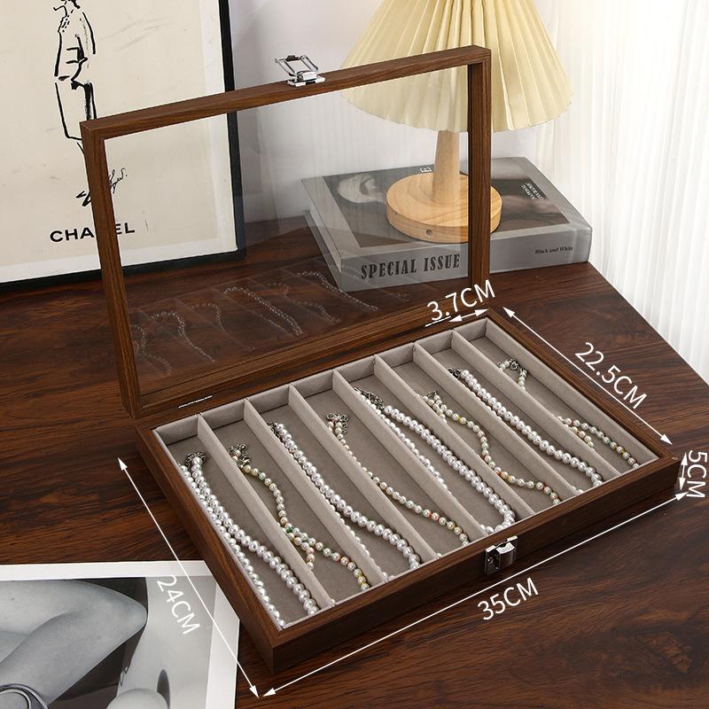 Black Walnut Wood Jewelry Storage Box with Transparent Lid for Pearl Necklaces Collar Chain Accessories Collectible