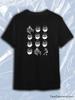 TeeSensation Black Crew Neck Short Sleeve T-Shirt with White Line Art Rabbi Faces Grid Figures Print
