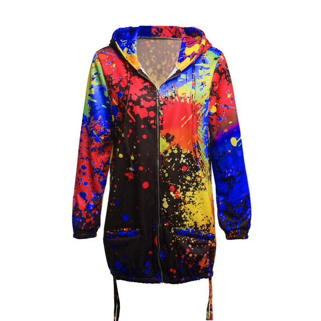 Fashion Womens Tie Dyeing Print Coat Outwear Sweatshirt Hooded Jacket Overcoat