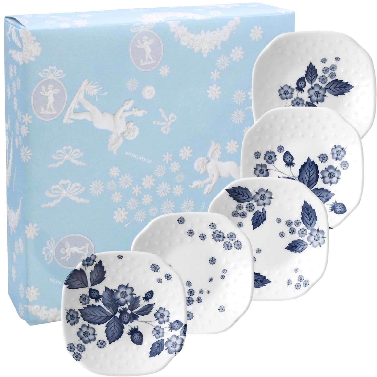

Wedgwood Official Wedding Gift Wrapping: Strawberry Bloom Indigo Soy Dishes, Set of 5, Wedding Tableware, Gift for the Bride and Groom, aB40000812, Of