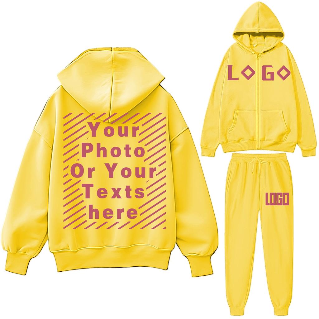 DIY16 Customize Your LOGO Tracksuit Suit Autumn Fashion Warm Hoodie Sweatshirts Two Pieces Oversized Solid Casual Hoody Pullovers
