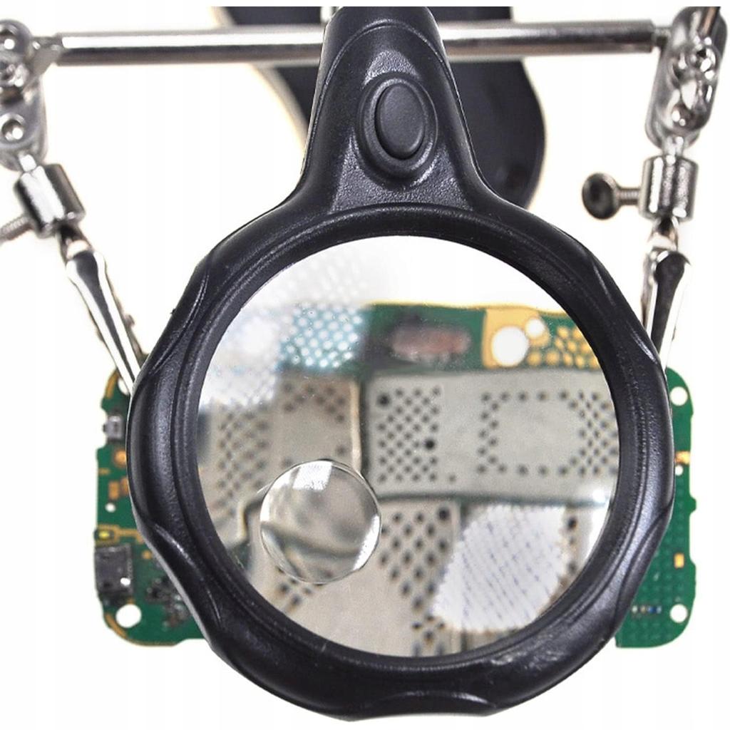 Third hand with magnifying glass 3.5x 12x TE-801 | LED 2x | Soldering iron holder | Adjustable crocodile clips | Stable base 10x6cm | Height 26cm