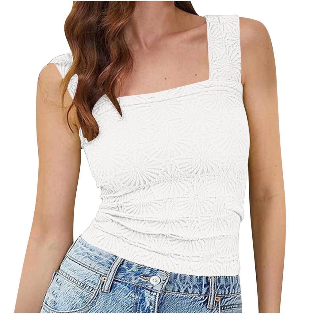 A New High-elastic Tight-fitting Jacquard Square-neck Sleeveless Vest Top for Women