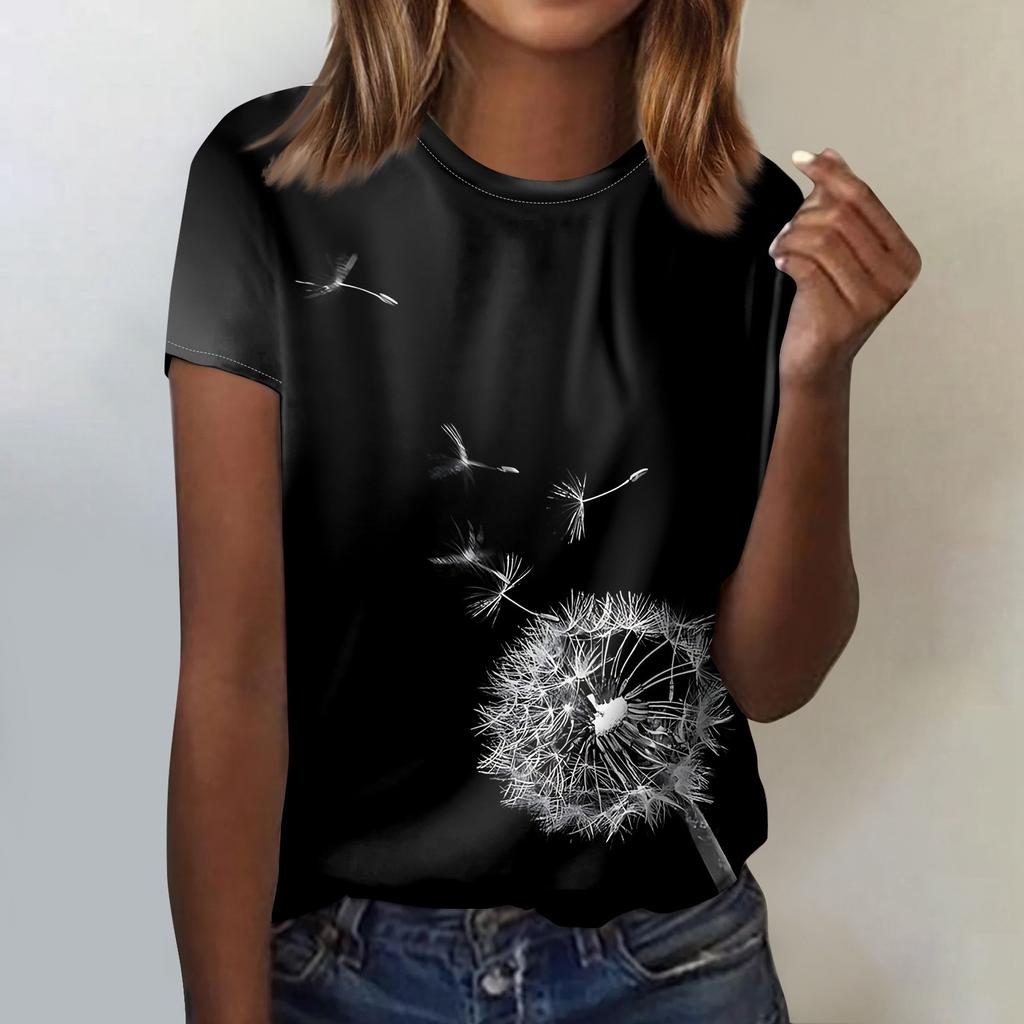 Dámská móda Ležérní halenka s květy s kulatým výstřihem a krátkým rukávem