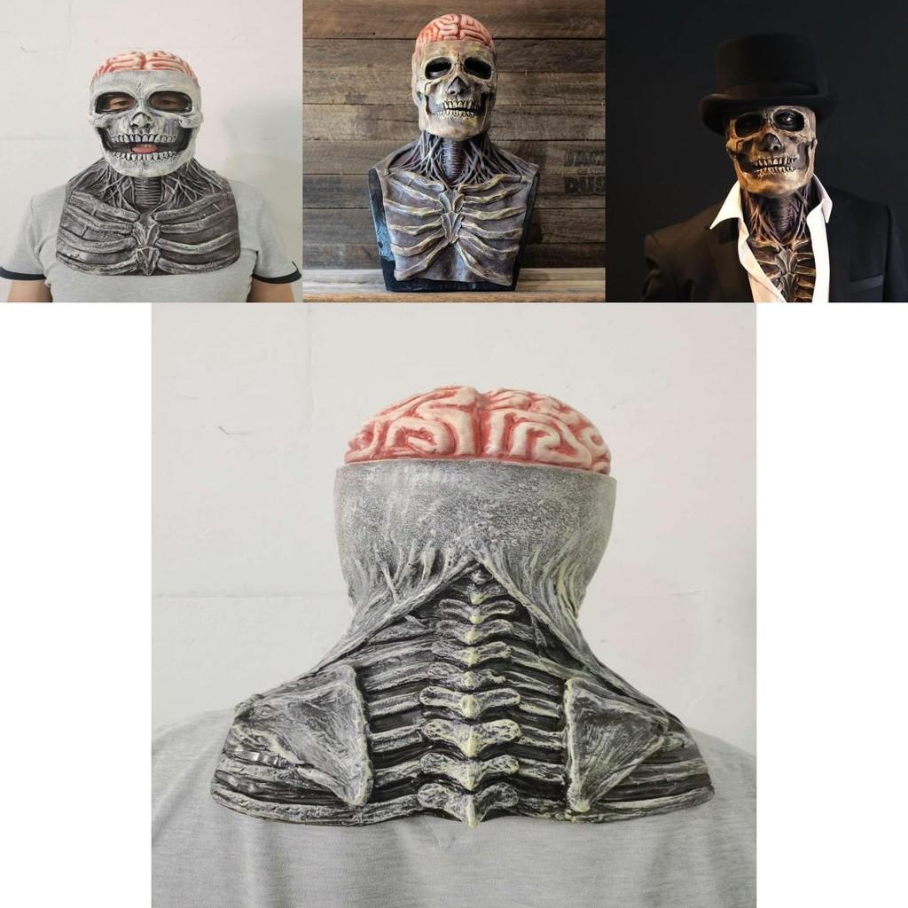 Gruselige Skelett Biochemische Maske für Halloween-Feierlichkeiten Vollständige Silikonkopfbedeckung mit Hut