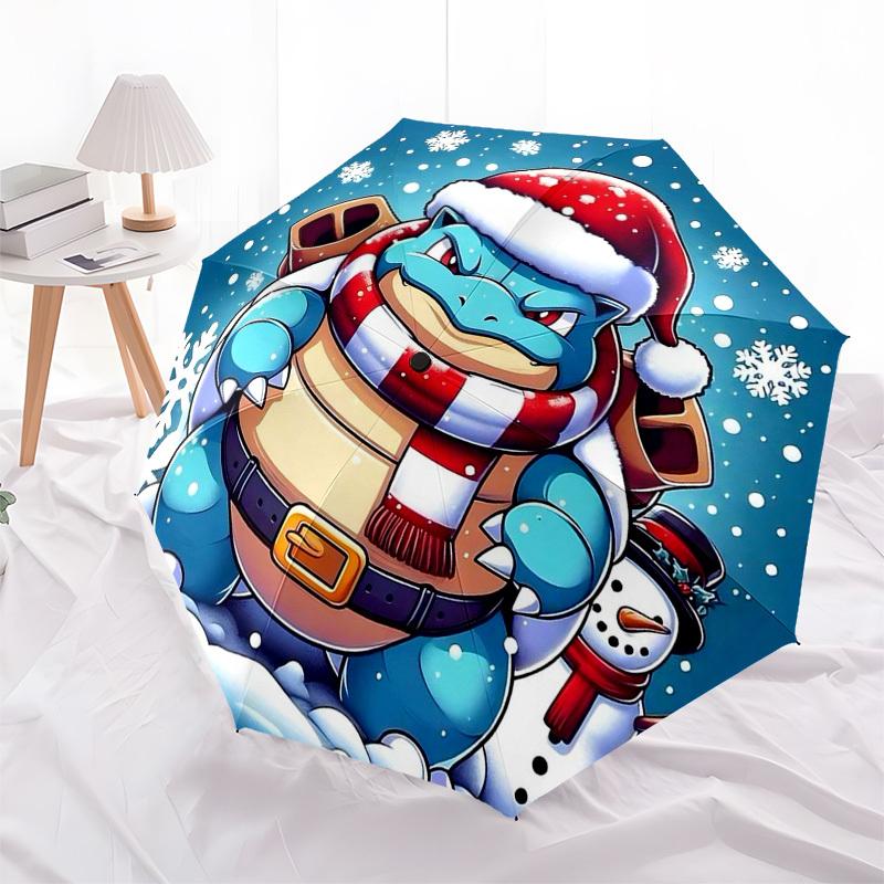 

1pc Christmas Squirtle Automatic Opening/Closing Umbrella - Portable Tri-Fold Design with 8-Bone Iron Frame, Outdoor for Fans, Travelers, Daily Use, F