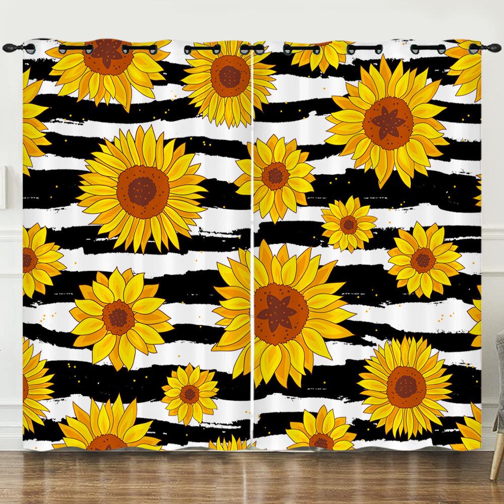 Flower Series Sunflower Digital Printing Curtain Blackout And Punching