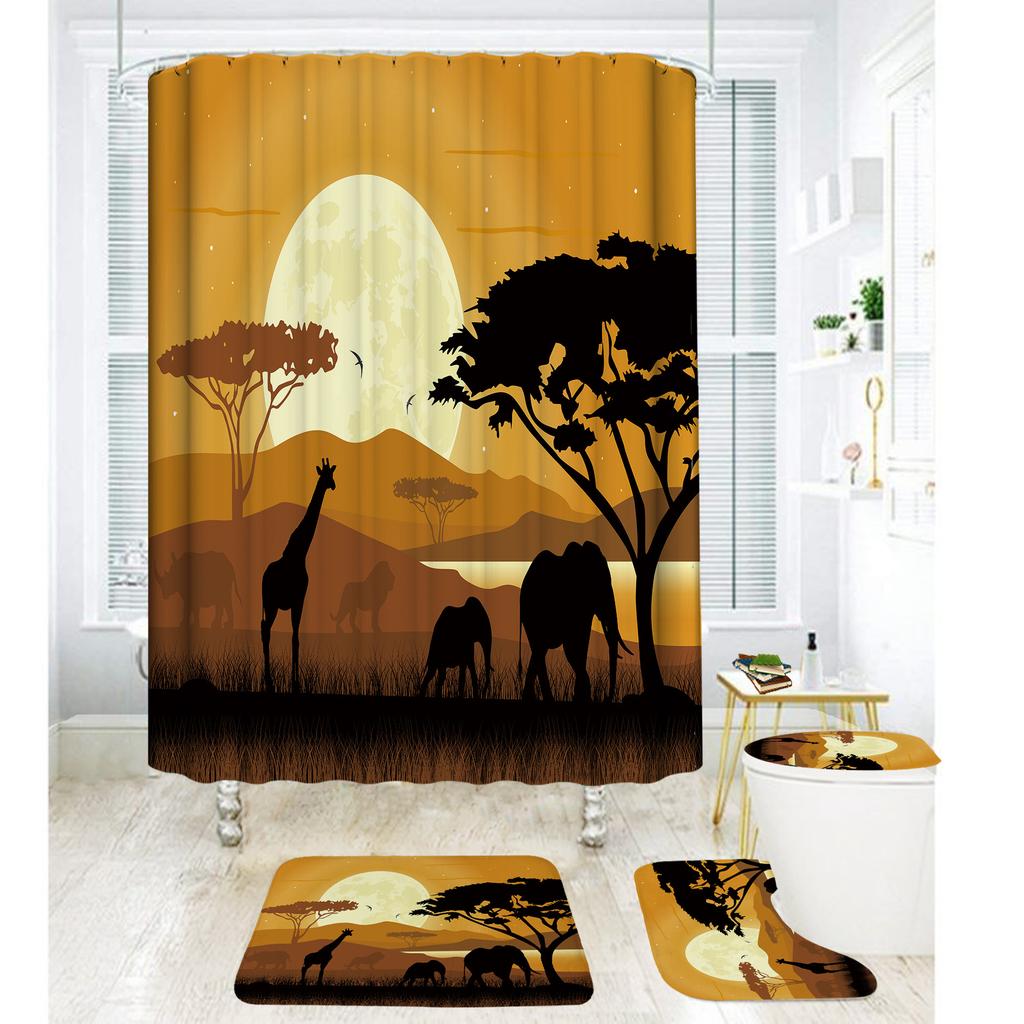 Bathroom Shower Curtain Four-Piece Digital Printing African Animal Waterproof Shower Curtain Shower Curtain Partition Curtain Bath Mat