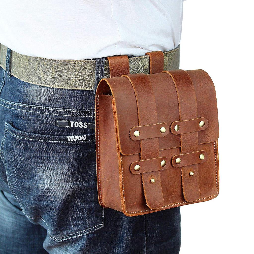 3615 Marsupio Retro: Borsa per telefono in pelle Crazy Horse unisex per sport e moda outdoor