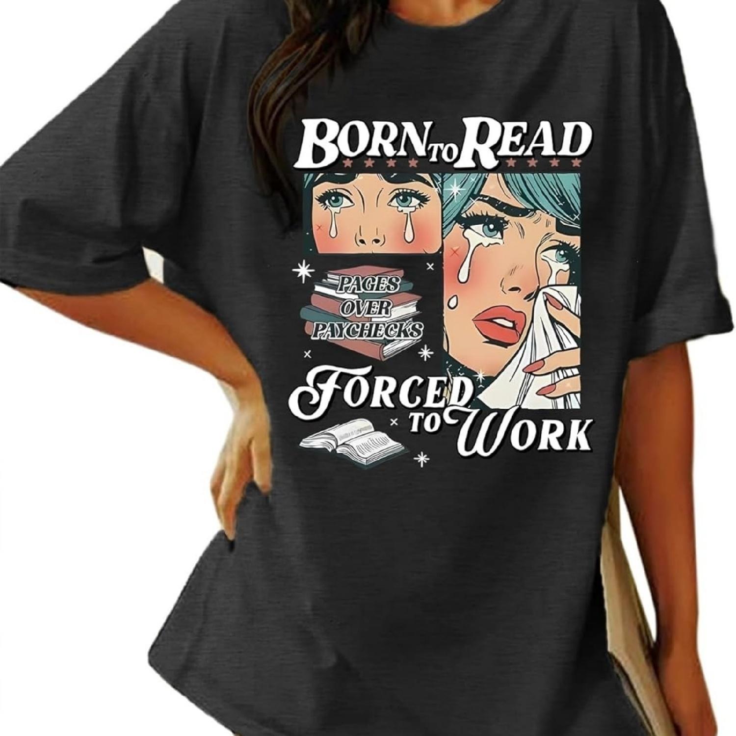 

Book Shirts for Women Oversized Born to Read Vintage Bookish Shirt Funny Teacher Tees Book Lover Short Sleeve Tops XXXXXL різнокольоровий