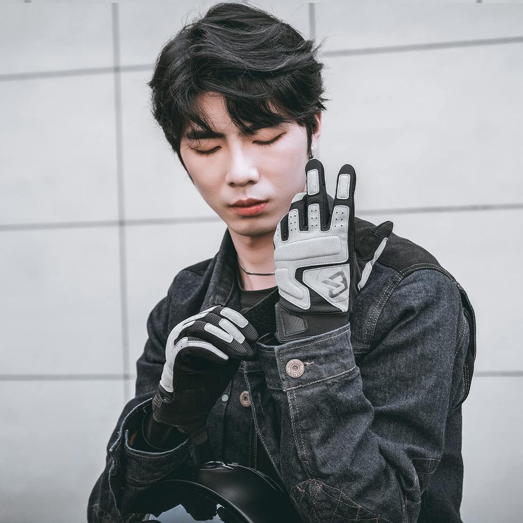 ROCKBROS Motorcycle Gloves, Spring and Summer Gloves, Mesh Protector, Smartphone Compatible, Shockproof, Breathable, Anti-Slip,