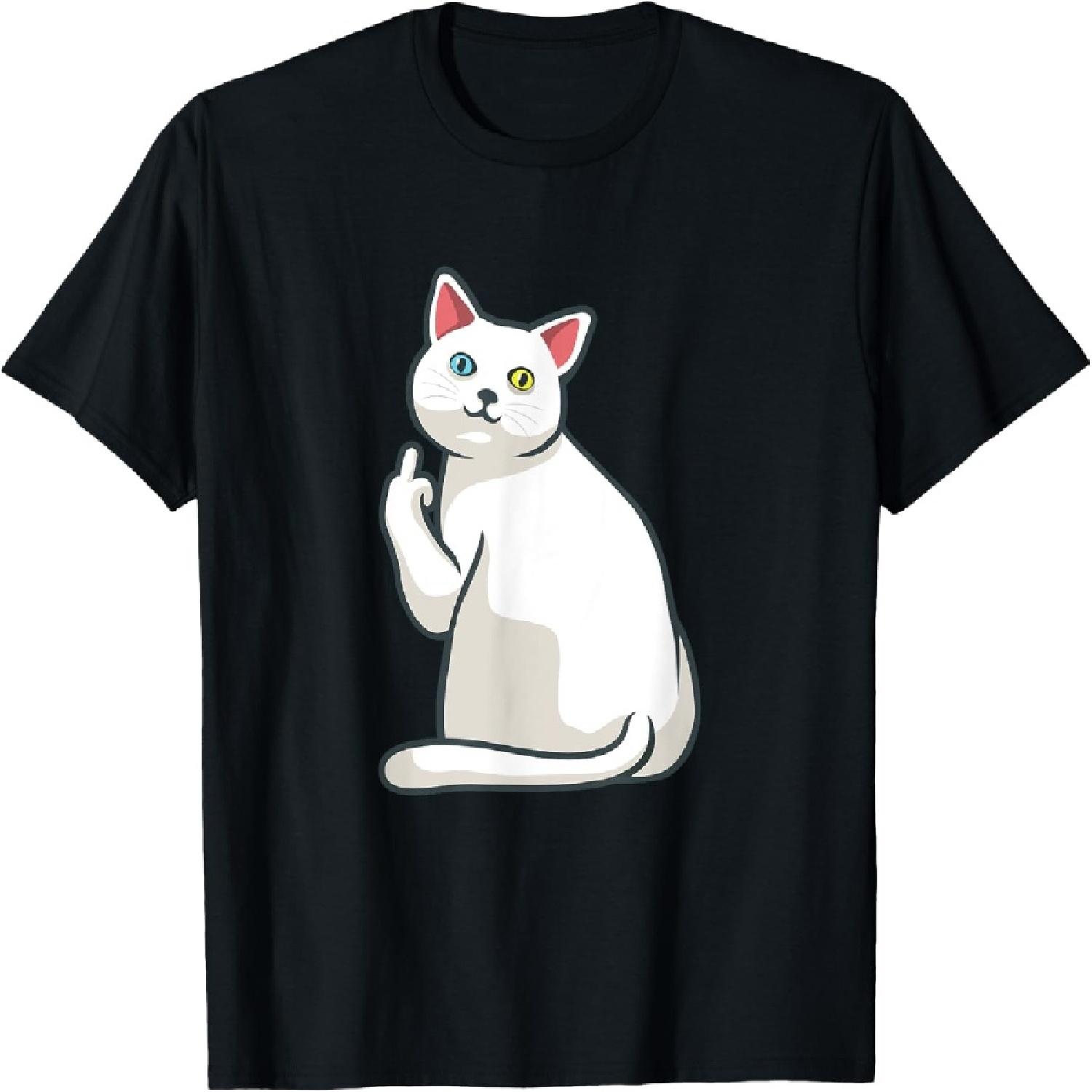 Funny Cat Middle Finger Odd-Eyed Cat Kitty T-Shirt S разноцветный