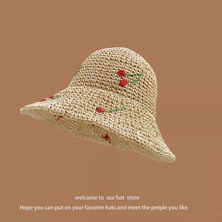 Hat Women's Spring and Summer Versatile Big Brim Straw Hat Summer Seaside Bucket Hat Face Small Sunscreen Hat Sun Hat