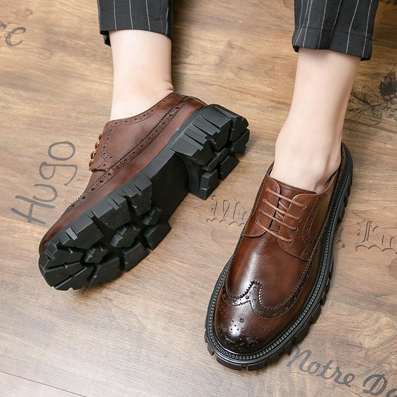 Fashion British Style Fashion Casual Shoes Men's Genuine Leather Shoes Office Men's Business Dress Shoes Brogue Shoes Thick Sole