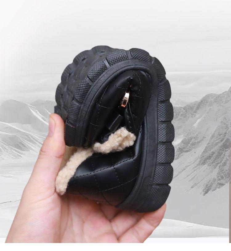 Women's Winter Non-Slip Velvet-Lined Leather Bean Cotton Shoes - Soft Sole, Waterproof, Warm, for Walking