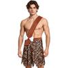 Men Caveman Halloween Costume One Shoulder Strap Leopard Print Skirt with Stuffed Bone Waist Decor and Irregular Trim for Party Night