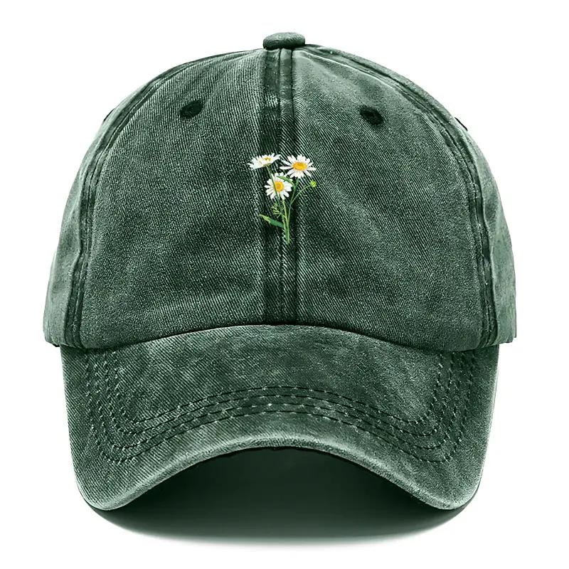 Cappellino Cotone Lavato Vintage Stile Papà Moda Streetwear Hip Hop Regolabile Per Uomo E Donna Casual Estivo Cappellino Ricamo Fiori Baseball