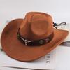 Western Cowboy Style Tibetan Bull Head Accessories Fashion Top Hat Autumn/Winter New Collection Deer Skin Velvet Large Edge Riding Hat