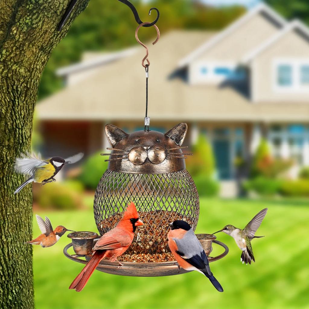 Bird Feeder Outdoors Iron Cat Shape Food Holder Cute Gift Garden Yard Decoration