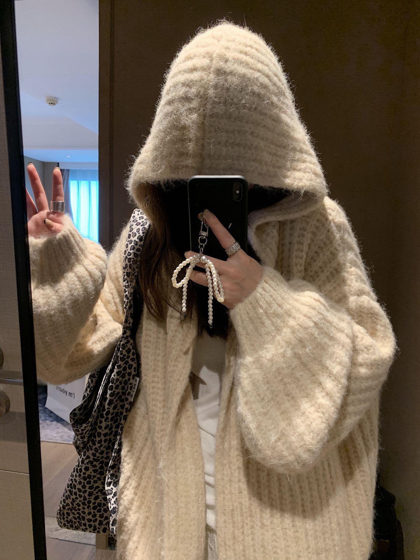 Vintage Maillard Hooded Sweater Cardigan Women`s