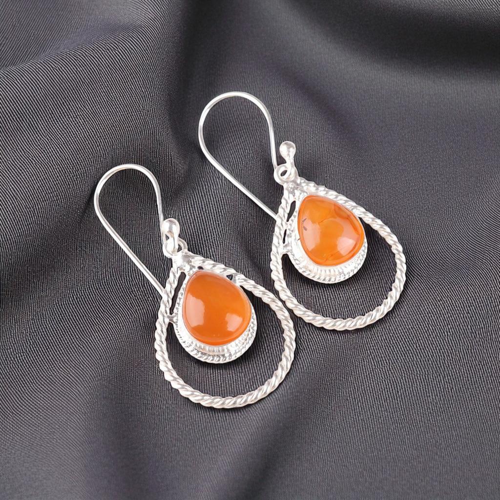 Rare Carnelian Gemstone 925 Sterling Silver Jewelry Handmade Hook Earrings1.70" EE-96-22