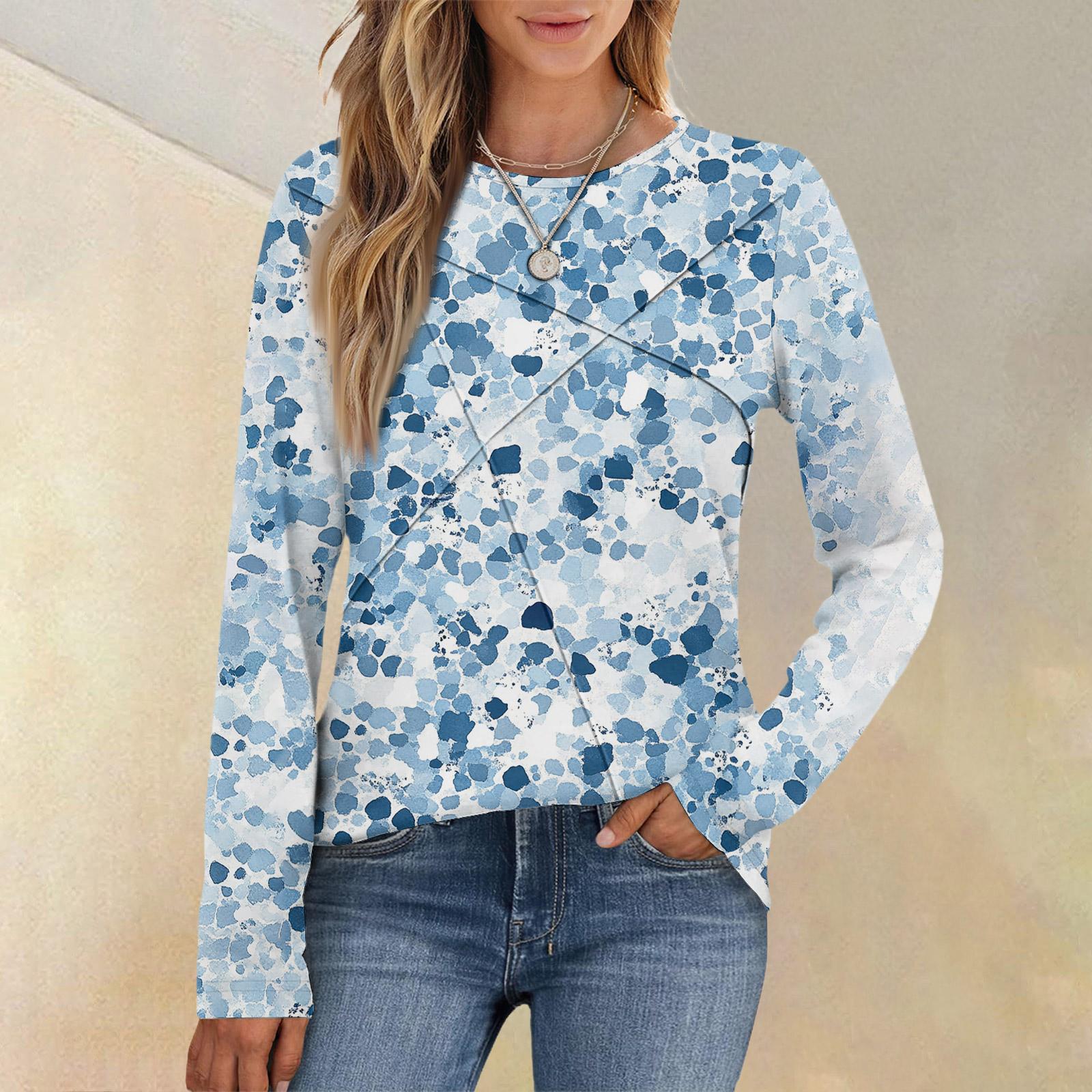 

Модная женская блузка с длинным рукавом, круглым вырезом, повседневная, плиссированная, с цветочным принтом, свободного кроя XL