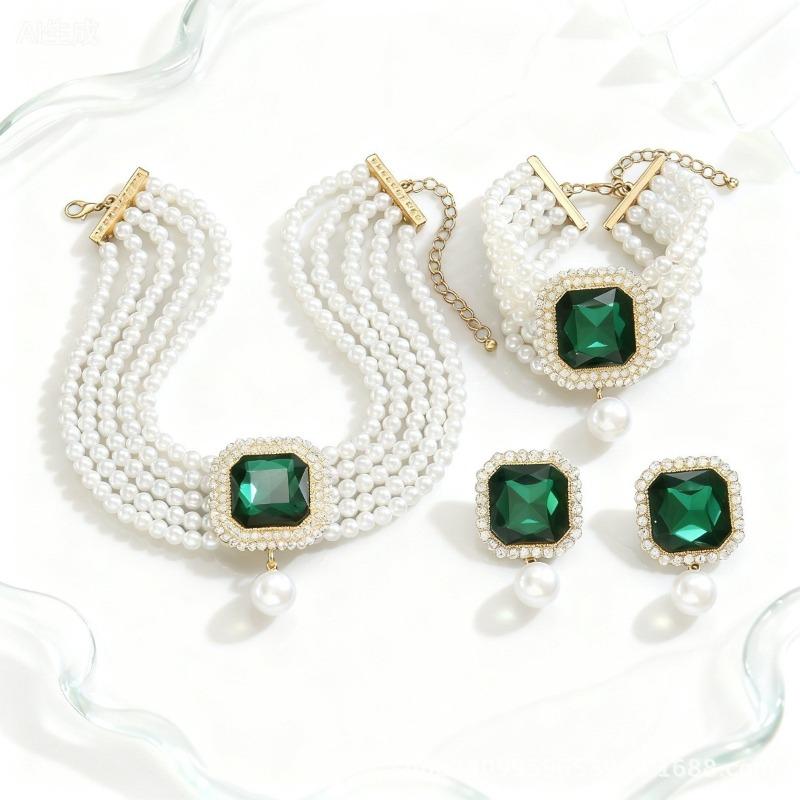Elegantes Glitzerndes Fransen-Halsketten-, Ohrring-, Armband-, Ring-Set, Modisches Braut-Schmuckset