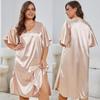 Women’s Nightgowns Simulation Silk Plus Size Sleepshirts Short Sleeves Satin Sleep Lounge Wear Large Pajamas Dresses 1XL-4XL Home Clothing KTB