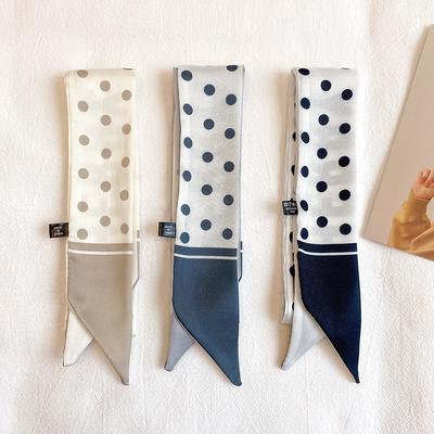 Korean Version of Sweet Polka Dot Fashionable Small Scarf for Women with Long Thin Narrow Streamers Long Silk Scarf Headband Tie Bag