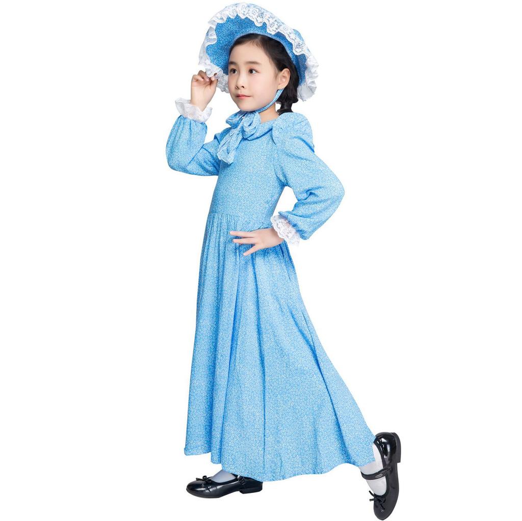 Middle class, large class, dress with hat beach skirt, European and American girls' clothing, kindergarten children's school performance clothes