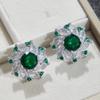 Luxury Stylish Green White Cubic Zirconia Flower Stud Earrings for Women Vintage Exquisite Engagement Wedding Zircon Gift