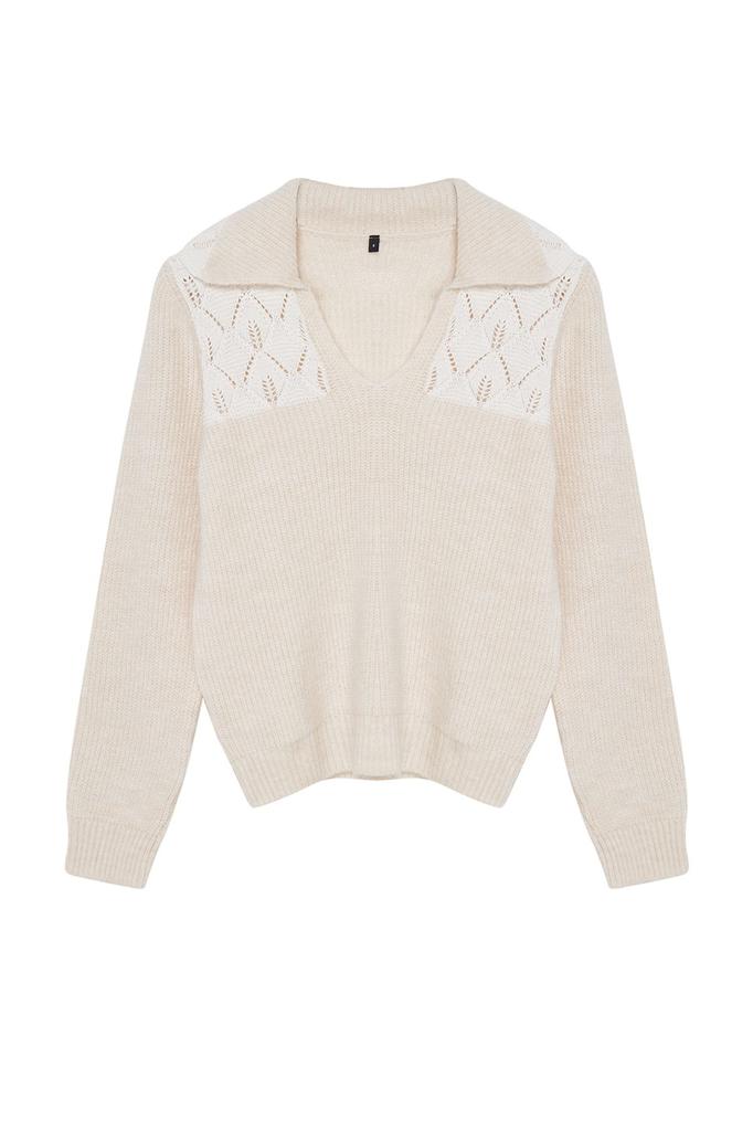 Women's Elegance Style Sweater Stone Embroidery Detailed Knitwear Sweater