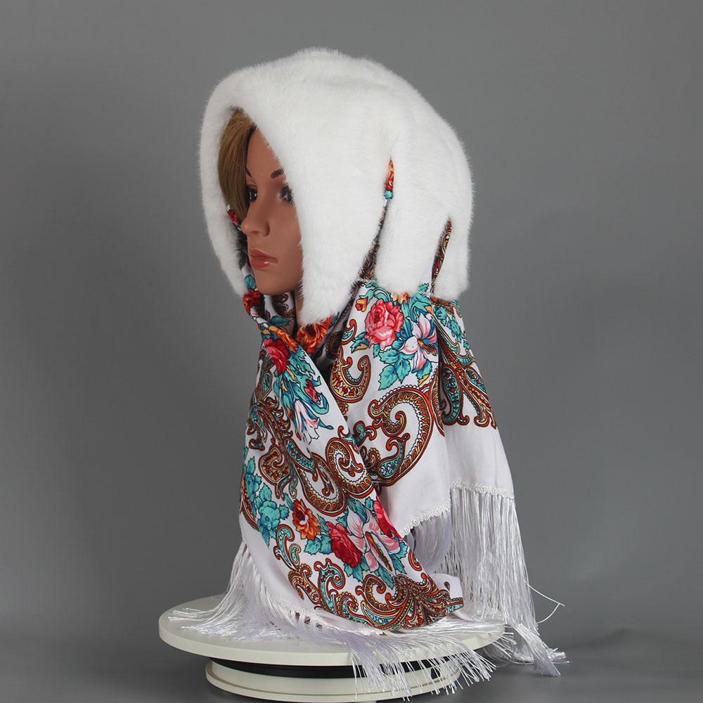 Faux Mink Fur Hood Hat Women Winter Warm Luxury Full Pelt Faux Mink Fur Scarf Hat Stylish Fashionable Female Outdoor Headscarf