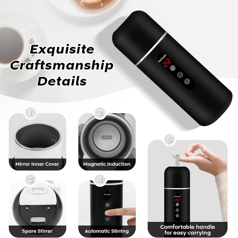 Electric Travel Kettle,12V/24V Car Coffee Warmer Kettle,Portable Hot Water Boiler,Small Hot Water Heater with Built-in Magnetic Induction Stirring