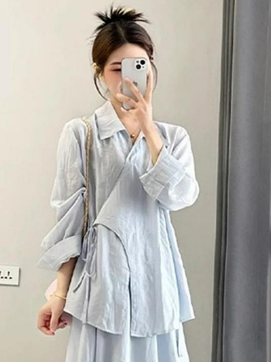 Early Autumn Women's Zen-Inspired Chinese Style Shirt & Skirt Set