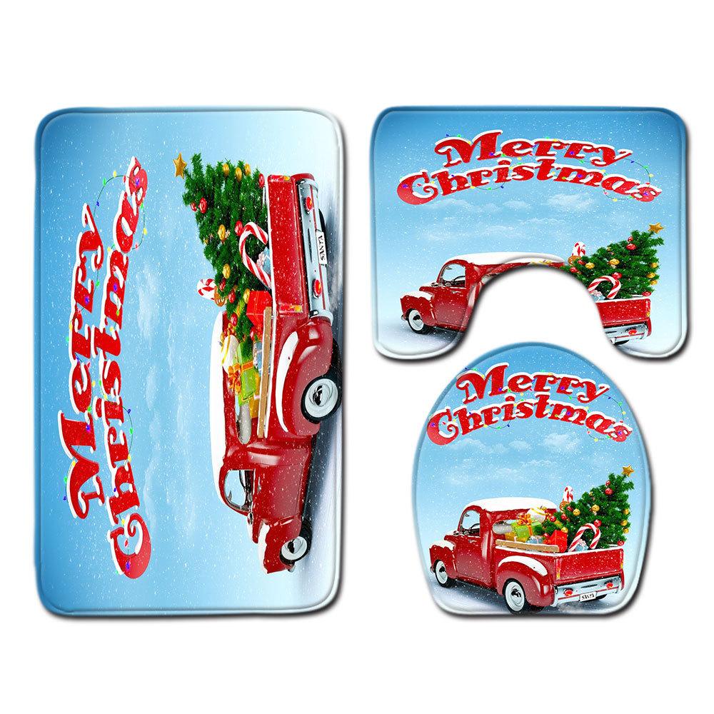 Christmas Bathroom Floor Mat Toilet Three-Piece Set