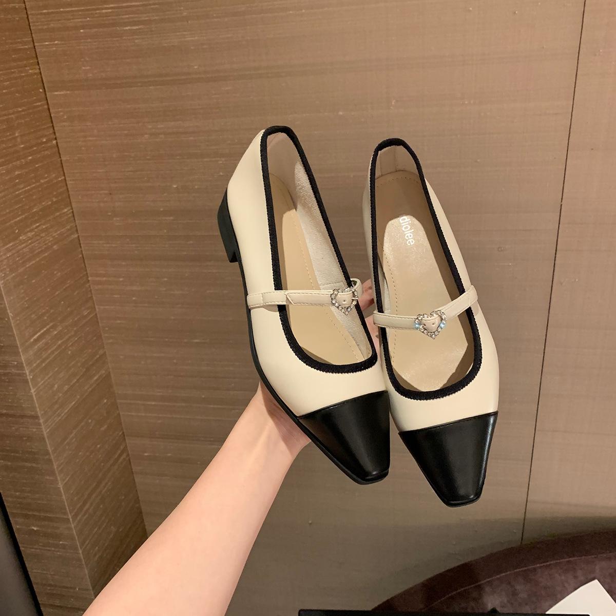 

Sheepskin version~ Grape mother s same Mary Jane shoes for women with one-word color matching small fragrant style square head flat bottom light mou 40